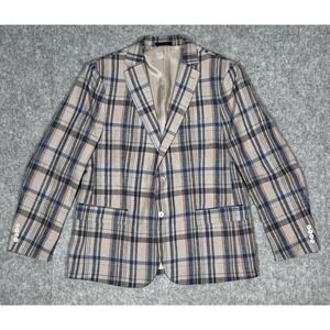 Lauren Ralph Lauren 100% Linen Blazer Men's 44" 2 Button Tan Plaid Ultra flex